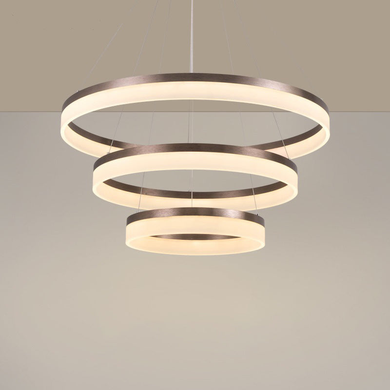 1/2/3-Tier Circle Chandelier Light Minimalistic Acrylic Brown LED Pendant Light Kit for Bedroom Clearhalo 'Ceiling Lights' 'Chandeliers' 'Modern Chandeliers' 'Modern' Lighting' 1970066
