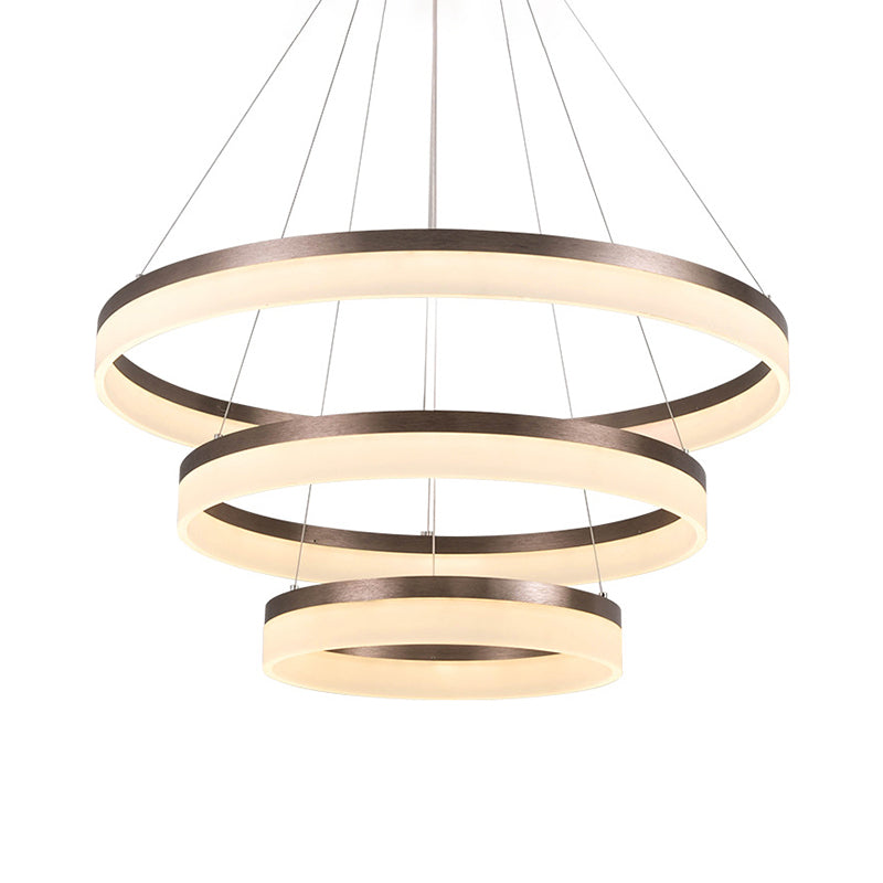 1/2/3-Tier Circle Chandelier Light Minimalistic Acrylic Brown LED Pendant Light Kit for Bedroom Clearhalo 'Ceiling Lights' 'Chandeliers' 'Modern Chandeliers' 'Modern' Lighting' 1970068