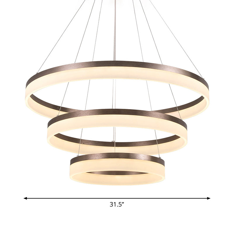 1/2/3-Tier Circle Chandelier Light Minimalistic Acrylic Brown LED Pendant Light Kit for Bedroom Clearhalo 'Ceiling Lights' 'Chandeliers' 'Modern Chandeliers' 'Modern' Lighting' 1970069