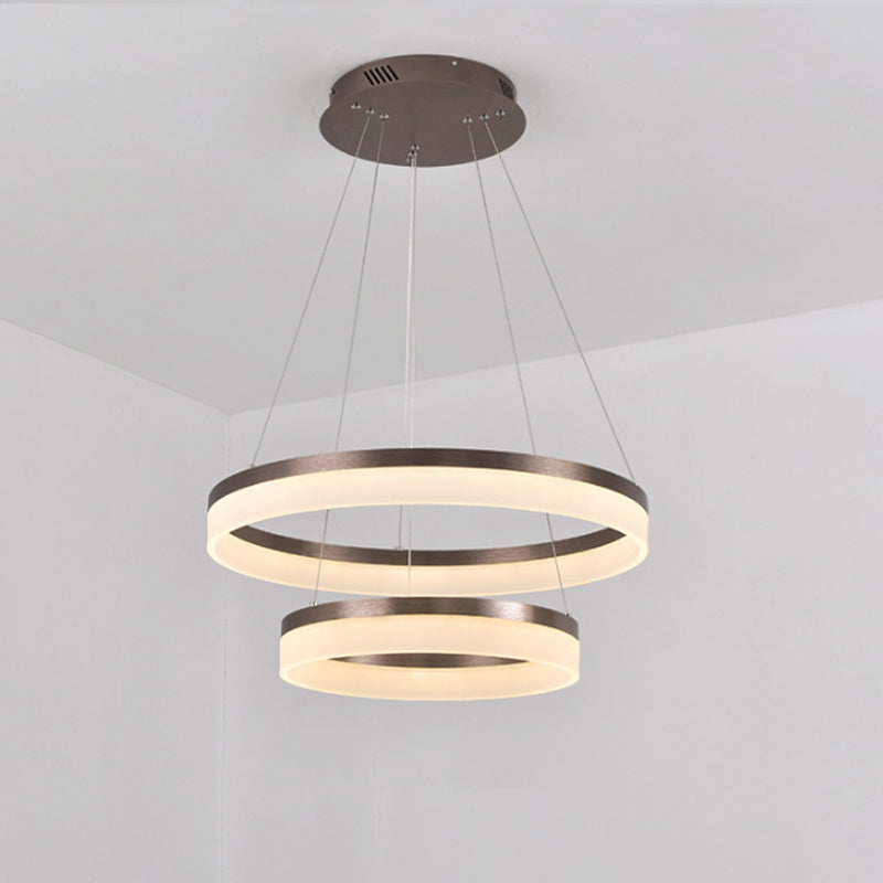 1/2/3-Tier Circle Chandelier Light Minimalistic Acrylic Brown LED Pendant Light Kit for Bedroom Clearhalo 'Ceiling Lights' 'Chandeliers' 'Modern Chandeliers' 'Modern' Lighting' 1970071