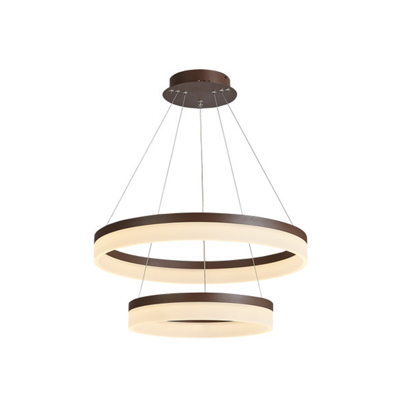 1/2/3-Tier Circle Chandelier Light Minimalistic Acrylic Brown LED Pendant Light Kit for Bedroom Clearhalo 'Ceiling Lights' 'Chandeliers' 'Modern Chandeliers' 'Modern' Lighting' 1970072