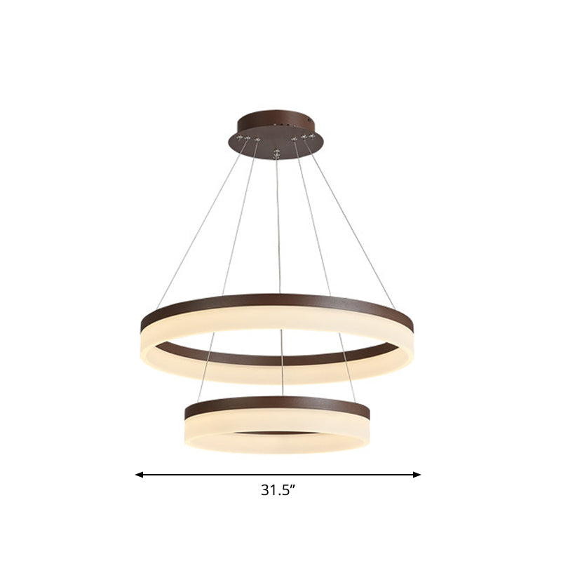 1/2/3-Tier Circle Chandelier Light Minimalistic Acrylic Brown LED Pendant Light Kit for Bedroom Clearhalo 'Ceiling Lights' 'Chandeliers' 'Modern Chandeliers' 'Modern' Lighting' 1970073
