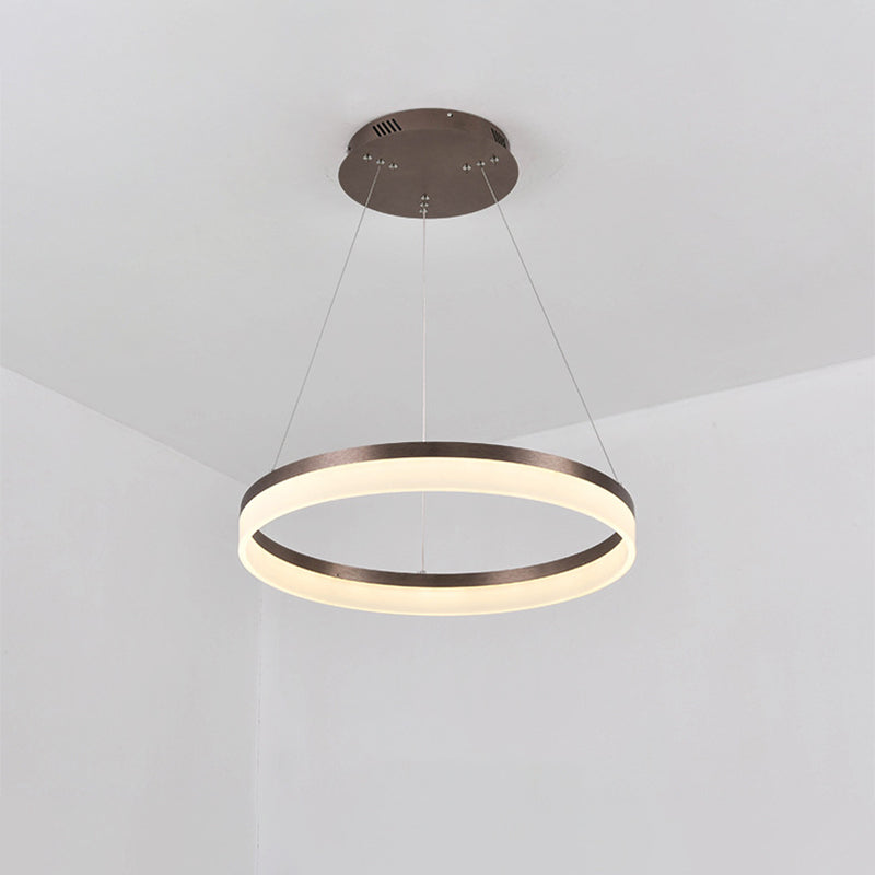 1/2/3-Tier Circle Chandelier Light Minimalistic Acrylic Brown LED Pendant Light Kit for Bedroom Clearhalo 'Ceiling Lights' 'Chandeliers' 'Modern Chandeliers' 'Modern' Lighting' 1970075