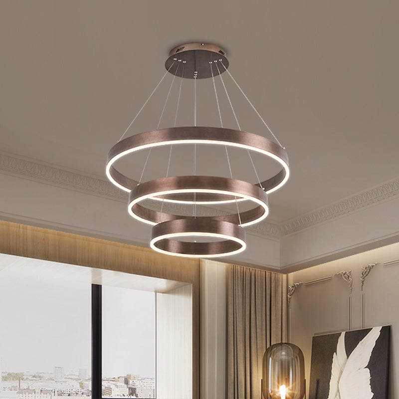 Circular Living Room LED Chandelier Metal 3 Heads Minimalist Suspension Pendant Light in Coffee/Gold Clearhalo 'Ceiling Lights' 'Chandeliers' 'Modern Chandeliers' 'Modern' Lighting' 1970079