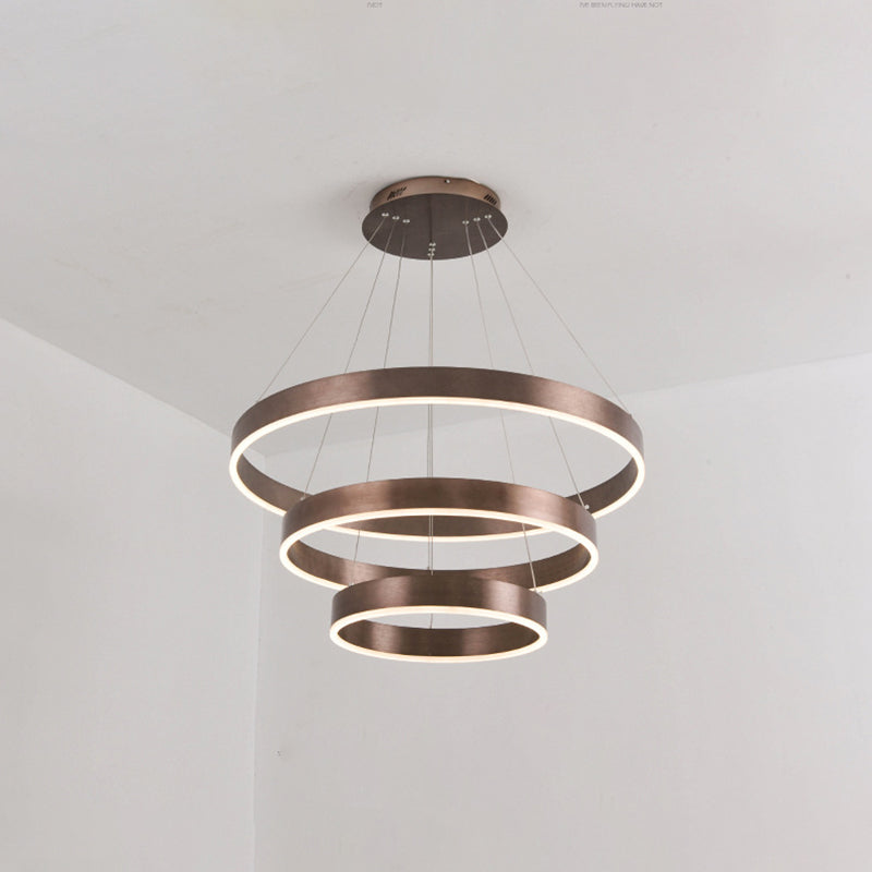 Circular Living Room LED Chandelier Metal 3 Heads Minimalist Suspension Pendant Light in Coffee/Gold Clearhalo 'Ceiling Lights' 'Chandeliers' 'Modern Chandeliers' 'Modern' Lighting' 1970080