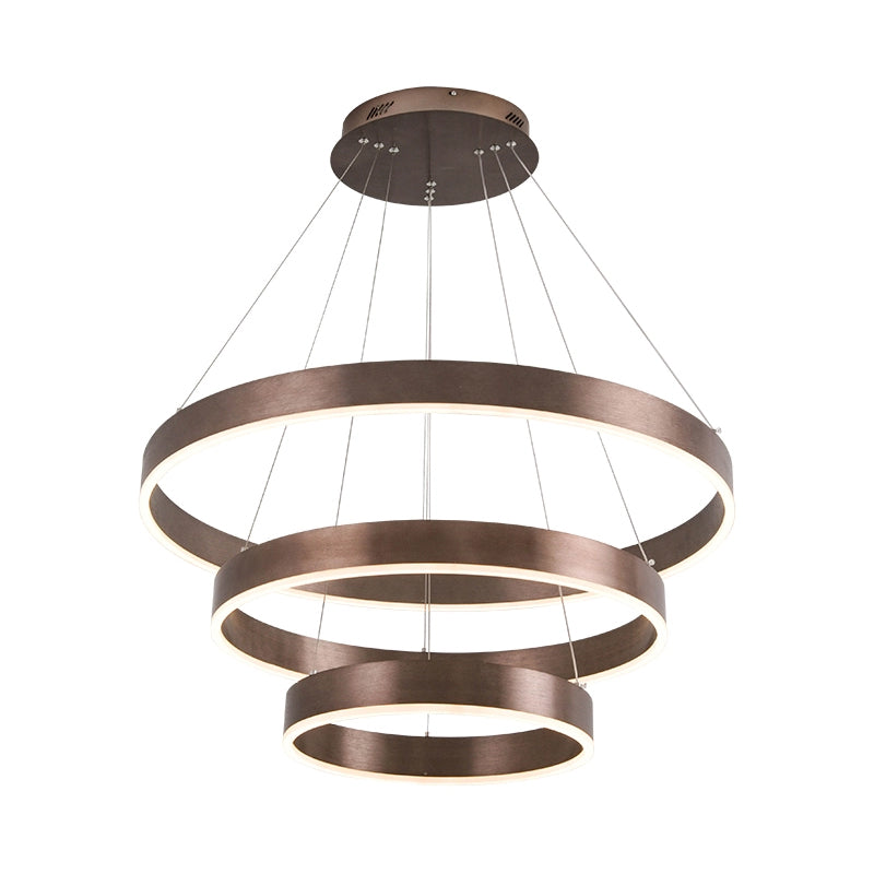 Circular Living Room LED Chandelier Metal 3 Heads Minimalist Suspension Pendant Light in Coffee/Gold Clearhalo 'Ceiling Lights' 'Chandeliers' 'Modern Chandeliers' 'Modern' Lighting' 1970081