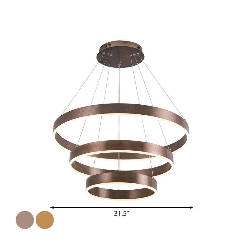 Circular Living Room LED Chandelier Metal 3 Heads Minimalist Suspension Pendant Light in Coffee/Gold Clearhalo 'Ceiling Lights' 'Chandeliers' 'Modern Chandeliers' 'Modern' Lighting' 1970082