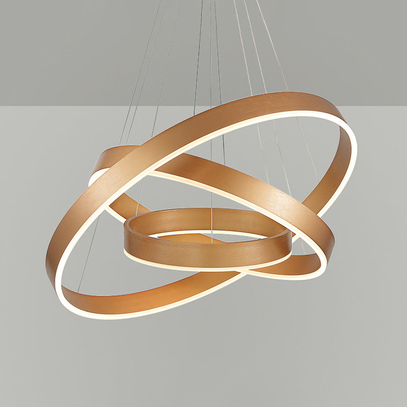 Circular Living Room LED Chandelier Metal 3 Heads Minimalist Suspension Pendant Light in Coffee/Gold Clearhalo 'Ceiling Lights' 'Chandeliers' 'Modern Chandeliers' 'Modern' Lighting' 1970084