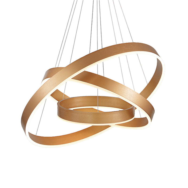 Circular Living Room LED Chandelier Metal 3 Heads Minimalist Suspension Pendant Light in Coffee/Gold Clearhalo 'Ceiling Lights' 'Chandeliers' 'Modern Chandeliers' 'Modern' Lighting' 1970085