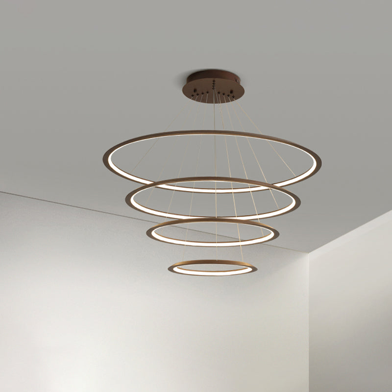 3/4 Tiers Slim Hoop Pendant Lighting Simple Aluminum Living Room LED Chandelier in Gold/Coffee Clearhalo 'Ceiling Lights' 'Chandeliers' 'Modern Chandeliers' 'Modern' Lighting' 1970088