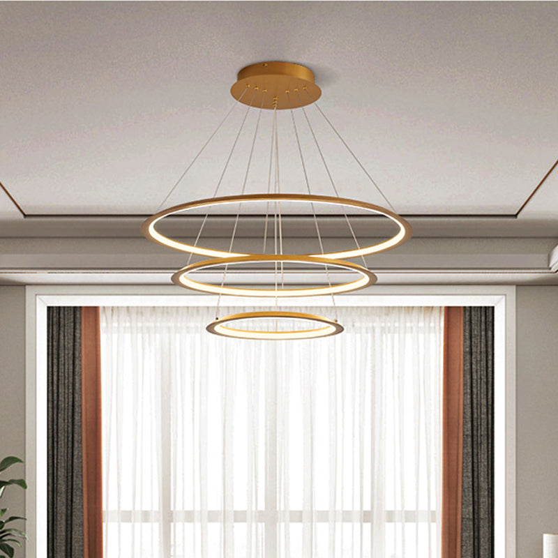 3/4 Tiers Slim Hoop Pendant Lighting Simple Aluminum Living Room LED Chandelier in Gold/Coffee Clearhalo 'Ceiling Lights' 'Chandeliers' 'Modern Chandeliers' 'Modern' Lighting' 1970092