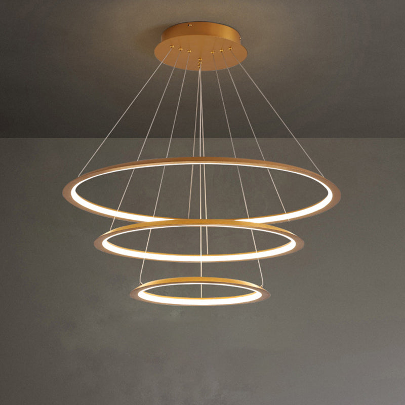 3/4 Tiers Slim Hoop Pendant Lighting Simple Aluminum Living Room LED Chandelier in Gold/Coffee Clearhalo 'Ceiling Lights' 'Chandeliers' 'Modern Chandeliers' 'Modern' Lighting' 1970093