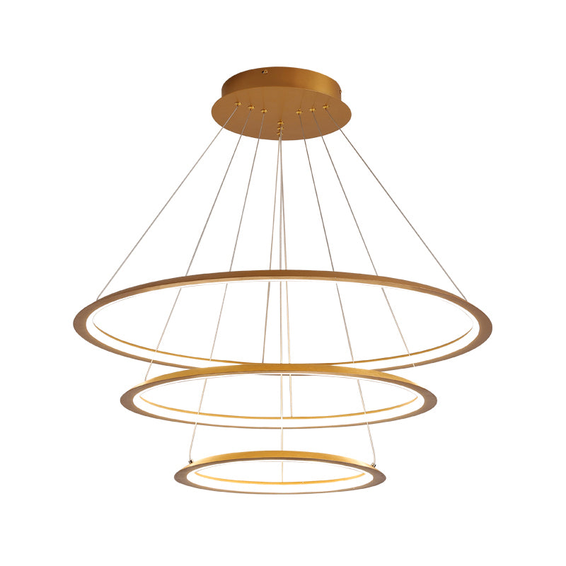 3/4 Tiers Slim Hoop Pendant Lighting Simple Aluminum Living Room LED Chandelier in Gold/Coffee Clearhalo 'Ceiling Lights' 'Chandeliers' 'Modern Chandeliers' 'Modern' Lighting' 1970094