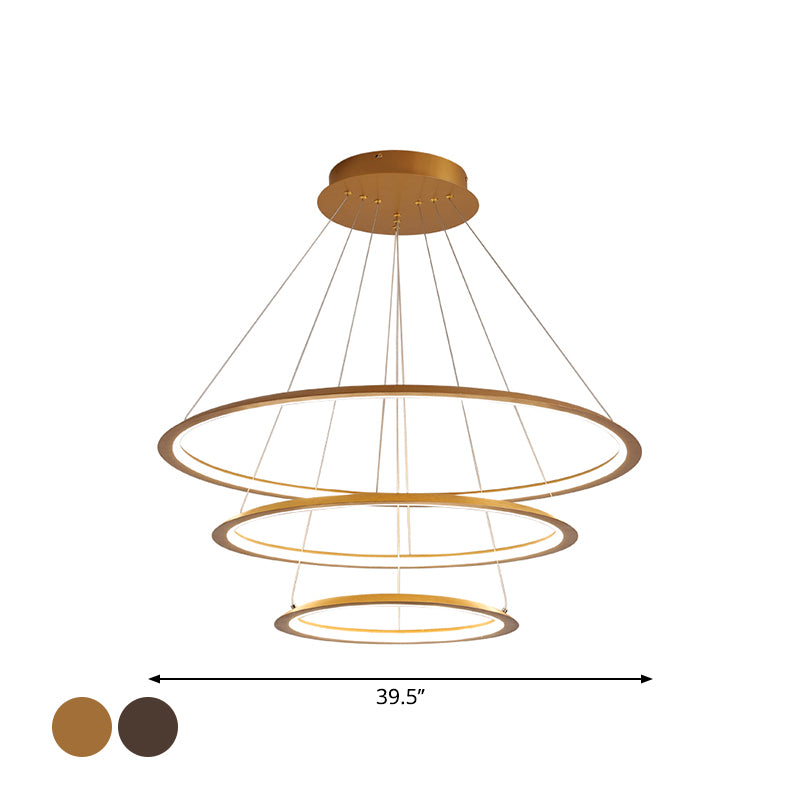 3/4 Tiers Slim Hoop Pendant Lighting Simple Aluminum Living Room LED Chandelier in Gold/Coffee Clearhalo 'Ceiling Lights' 'Chandeliers' 'Modern Chandeliers' 'Modern' Lighting' 1970095