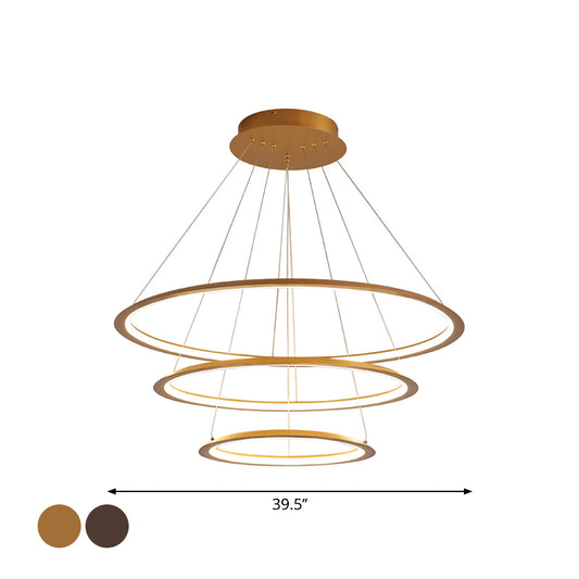 3/4 Tiers Slim Hoop Pendant Lighting Simple Aluminum Living Room LED Chandelier in Gold/Coffee Clearhalo 'Ceiling Lights' 'Chandeliers' 'Modern Chandeliers' 'Modern' Lighting' 1970095