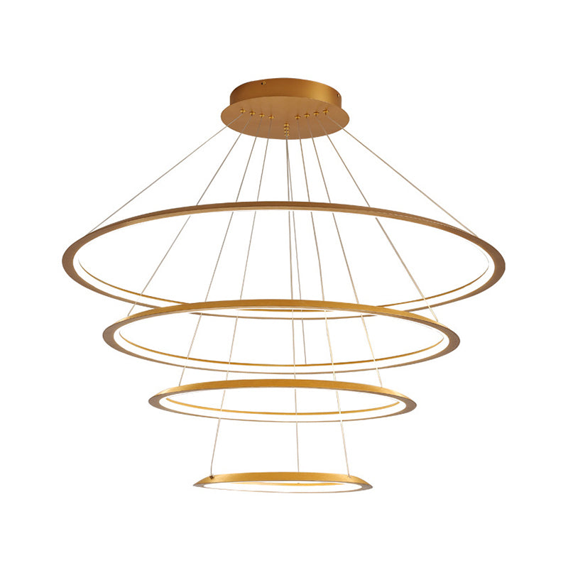 3/4 Tiers Slim Hoop Pendant Lighting Simple Aluminum Living Room LED Chandelier in Gold/Coffee Clearhalo 'Ceiling Lights' 'Chandeliers' 'Modern Chandeliers' 'Modern' Lighting' 1970099