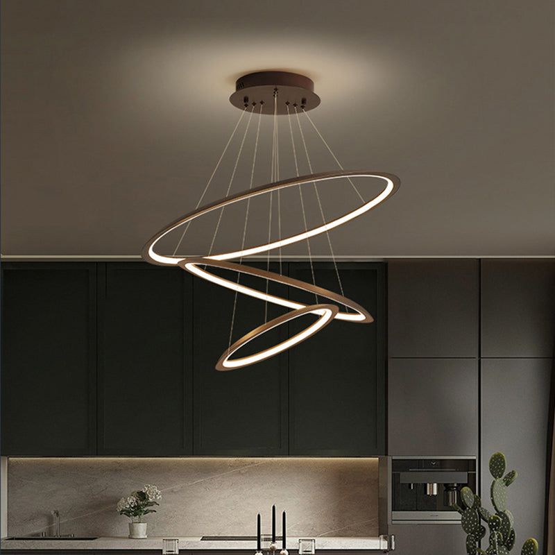 3/4 Tiers Slim Hoop Pendant Lighting Simple Aluminum Living Room LED Chandelier in Gold/Coffee Coffee 3 Tiers Clearhalo 'Ceiling Lights' 'Chandeliers' 'Modern Chandeliers' 'Modern' Lighting' 1970100