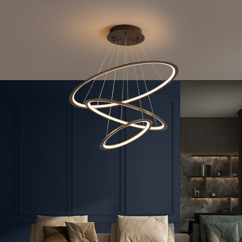 3/4 Tiers Slim Hoop Pendant Lighting Simple Aluminum Living Room LED Chandelier in Gold/Coffee Clearhalo 'Ceiling Lights' 'Chandeliers' 'Modern Chandeliers' 'Modern' Lighting' 1970101