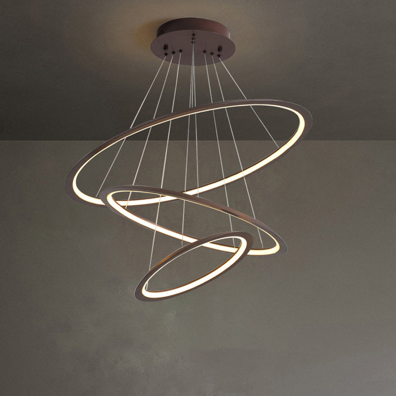 3/4 Tiers Slim Hoop Pendant Lighting Simple Aluminum Living Room LED Chandelier in Gold/Coffee Clearhalo 'Ceiling Lights' 'Chandeliers' 'Modern Chandeliers' 'Modern' Lighting' 1970102