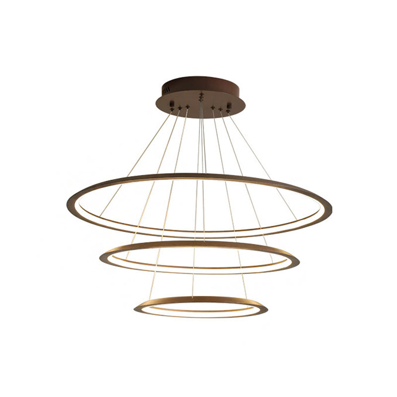 3/4 Tiers Slim Hoop Pendant Lighting Simple Aluminum Living Room LED Chandelier in Gold/Coffee Clearhalo 'Ceiling Lights' 'Chandeliers' 'Modern Chandeliers' 'Modern' Lighting' 1970103