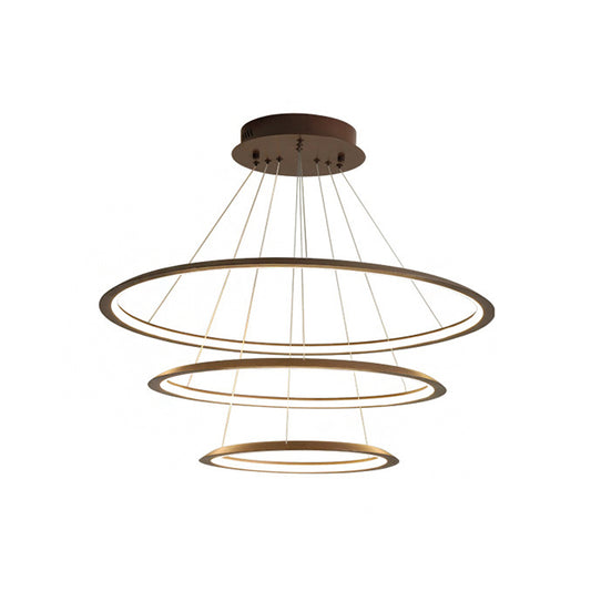 3/4 Tiers Slim Hoop Pendant Lighting Simple Aluminum Living Room LED Chandelier in Gold/Coffee Clearhalo 'Ceiling Lights' 'Chandeliers' 'Modern Chandeliers' 'Modern' Lighting' 1970103