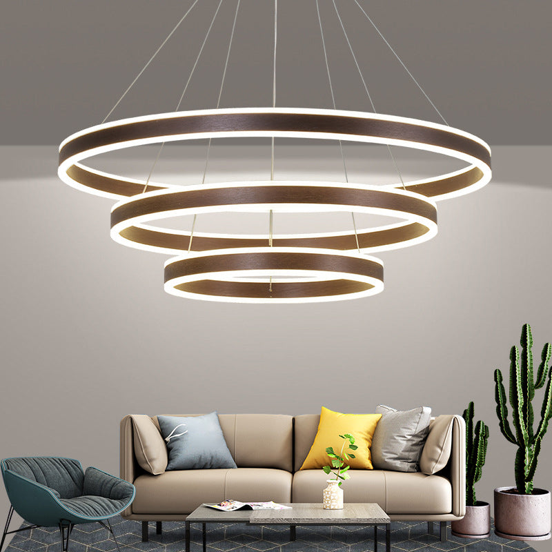 Simplicity 2/3-Tier Hanging Pendant Metal Sitting Room LED Circle Chandelier Lamp in Coffee Clearhalo 'Ceiling Lights' 'Chandeliers' 'Modern Chandeliers' 'Modern' Lighting' 1970118