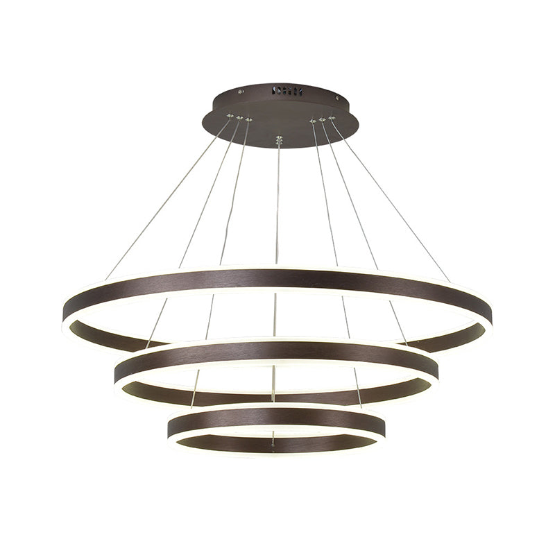 Simplicity 2/3-Tier Hanging Pendant Metal Sitting Room LED Circle Chandelier Lamp in Coffee Clearhalo 'Ceiling Lights' 'Chandeliers' 'Modern Chandeliers' 'Modern' Lighting' 1970120