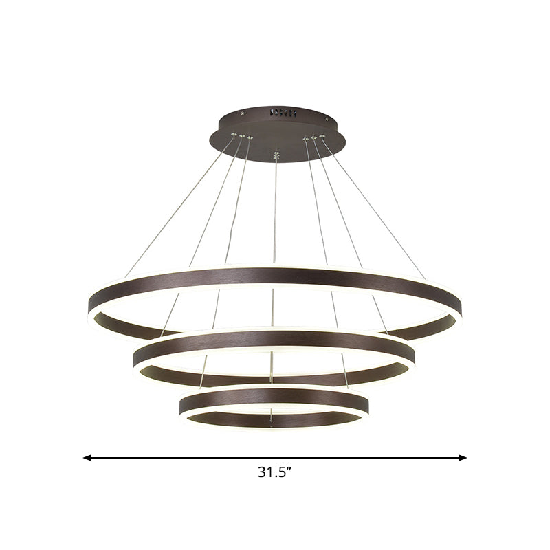 Simplicity 2/3-Tier Hanging Pendant Metal Sitting Room LED Circle Chandelier Lamp in Coffee Clearhalo 'Ceiling Lights' 'Chandeliers' 'Modern Chandeliers' 'Modern' Lighting' 1970121