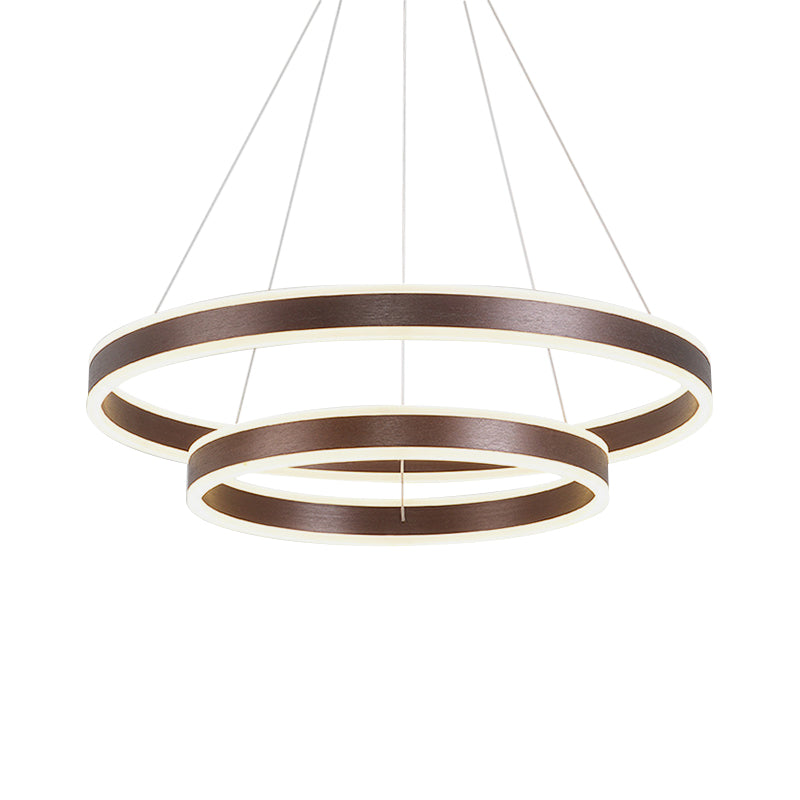 Simplicity 2/3-Tier Hanging Pendant Metal Sitting Room LED Circle Chandelier Lamp in Coffee Clearhalo 'Ceiling Lights' 'Chandeliers' 'Modern Chandeliers' 'Modern' Lighting' 1970123