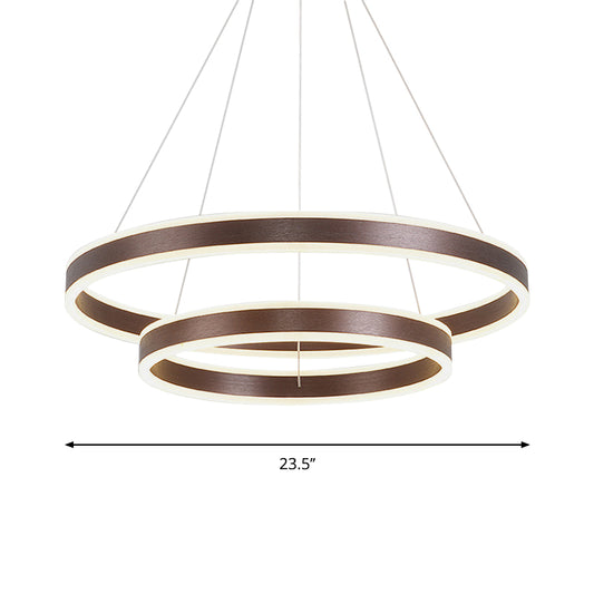 Simplicity 2/3-Tier Hanging Pendant Metal Sitting Room LED Circle Chandelier Lamp in Coffee Clearhalo 'Ceiling Lights' 'Chandeliers' 'Modern Chandeliers' 'Modern' Lighting' 1970125