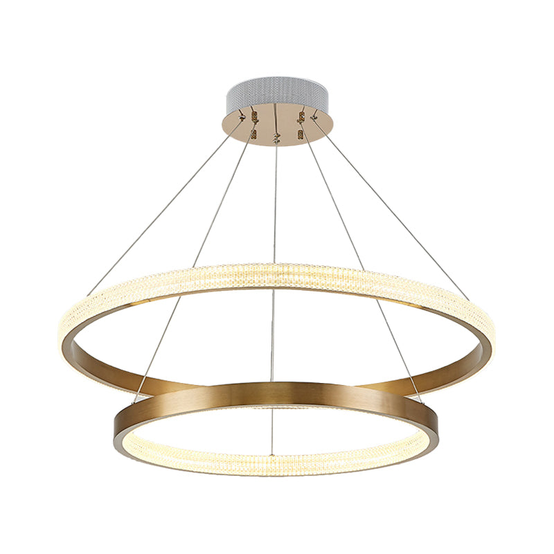 Aluminum 2/3 Tiered Hoop Pendant Light Postmodern Gold Finish LED Chandelier Lighting Clearhalo 'Ceiling Lights' 'Chandeliers' 'Modern Chandeliers' 'Modern' Lighting' 1970137