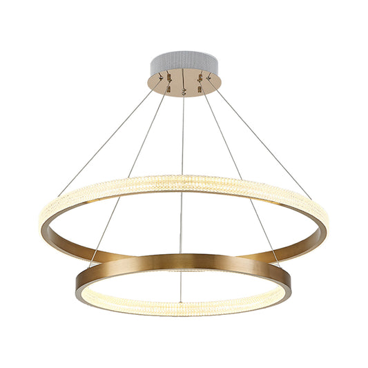 Aluminum 2/3 Tiered Hoop Pendant Light Postmodern Gold Finish LED Chandelier Lighting Clearhalo 'Ceiling Lights' 'Chandeliers' 'Modern Chandeliers' 'Modern' Lighting' 1970137