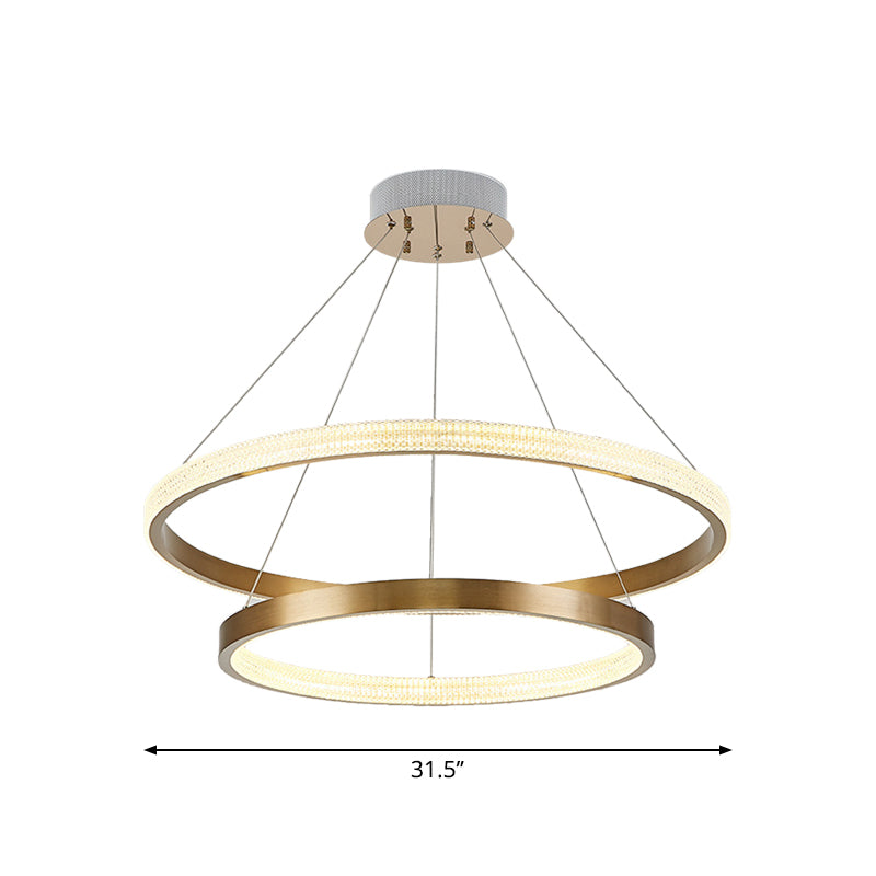 Aluminum 2/3 Tiered Hoop Pendant Light Postmodern Gold Finish LED Chandelier Lighting Clearhalo 'Ceiling Lights' 'Chandeliers' 'Modern Chandeliers' 'Modern' Lighting' 1970138