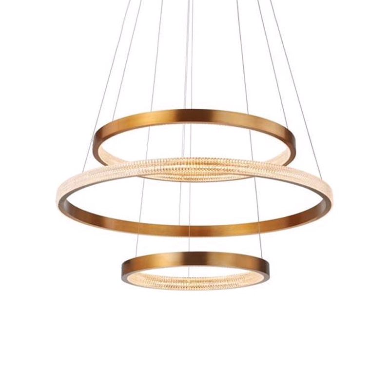 Aluminum 2/3 Tiered Hoop Pendant Light Postmodern Gold Finish LED Chandelier Lighting Clearhalo 'Ceiling Lights' 'Chandeliers' 'Modern Chandeliers' 'Modern' Lighting' 1970140
