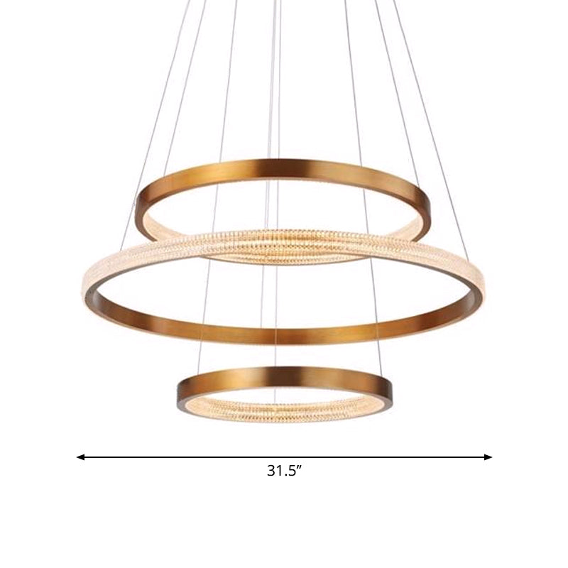 Aluminum 2/3 Tiered Hoop Pendant Light Postmodern Gold Finish LED Chandelier Lighting Clearhalo 'Ceiling Lights' 'Chandeliers' 'Modern Chandeliers' 'Modern' Lighting' 1970141