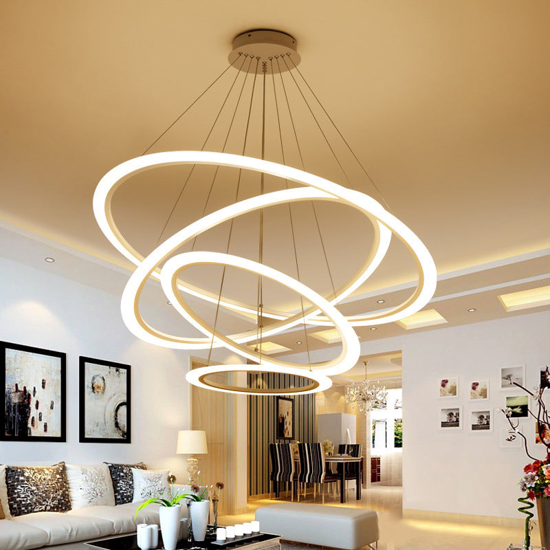 Circular 2/3/4-Tier Pendant Chandelier Minimal Acrylic White LED Ceiling Hang Light for Dining Room Clearhalo 'Ceiling Lights' 'Chandeliers' 'Modern Chandeliers' 'Modern' Lighting' 1970147
