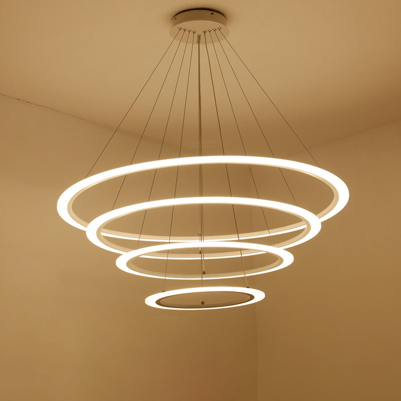 Circular 2/3/4-Tier Pendant Chandelier Minimal Acrylic White LED Ceiling Hang Light for Dining Room Clearhalo 'Ceiling Lights' 'Chandeliers' 'Modern Chandeliers' 'Modern' Lighting' 1970149