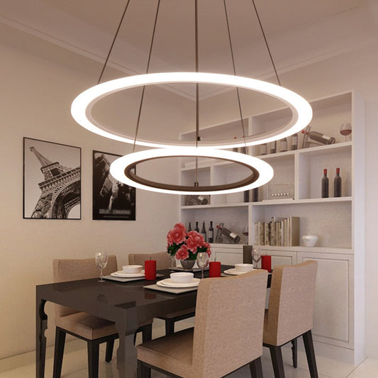 Circular 2/3/4-Tier Pendant Chandelier Minimal Acrylic White LED Ceiling Hang Light for Dining Room