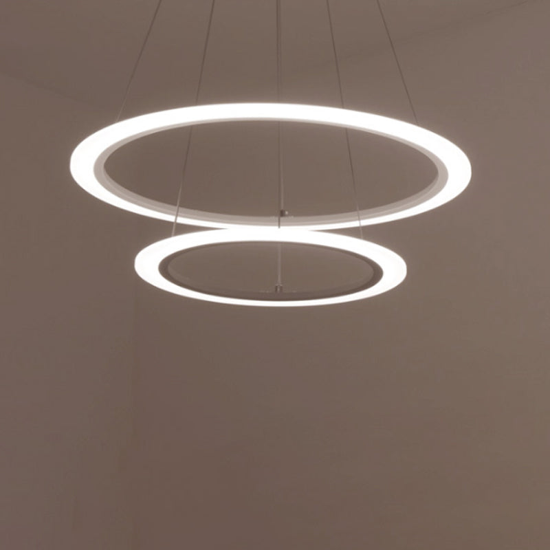 Circular 2/3/4-Tier Pendant Chandelier Minimal Acrylic White LED Ceiling Hang Light for Dining Room Clearhalo 'Ceiling Lights' 'Chandeliers' 'Modern Chandeliers' 'Modern' Lighting' 1970153