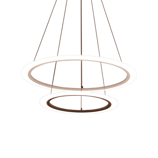 Circular 2/3/4-Tier Pendant Chandelier Minimal Acrylic White LED Ceiling Hang Light for Dining Room White 2 Tiers Clearhalo 'Ceiling Lights' 'Chandeliers' 'Modern Chandeliers' 'Modern' Lighting' 1970154