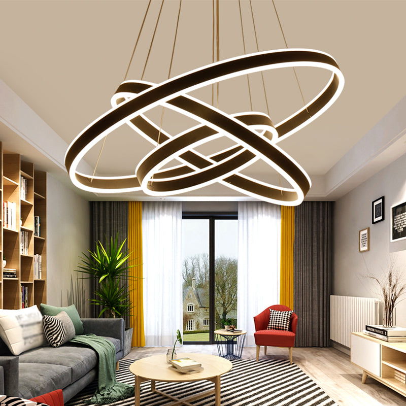 2/3-Tier Bedroom Ceiling Pendant Aluminum Modernist LED Hoop Hanging Chandelier in Black Clearhalo 'Ceiling Lights' 'Chandeliers' 'Modern Chandeliers' 'Modern' Lighting' 1970158