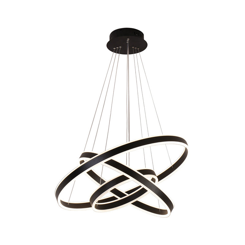 2/3-Tier Bedroom Ceiling Pendant Aluminum Modernist LED Hoop Hanging Chandelier in Black Clearhalo 'Ceiling Lights' 'Chandeliers' 'Modern Chandeliers' 'Modern' Lighting' 1970159