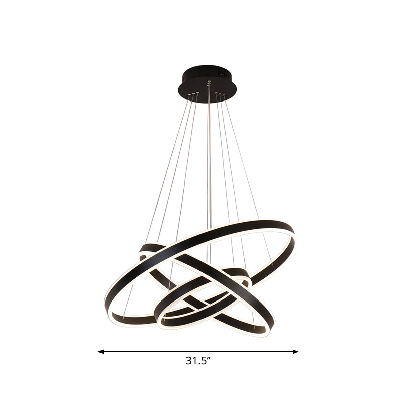 2/3-Tier Bedroom Ceiling Pendant Aluminum Modernist LED Hoop Hanging Chandelier in Black Clearhalo 'Ceiling Lights' 'Chandeliers' 'Modern Chandeliers' 'Modern' Lighting' 1970160