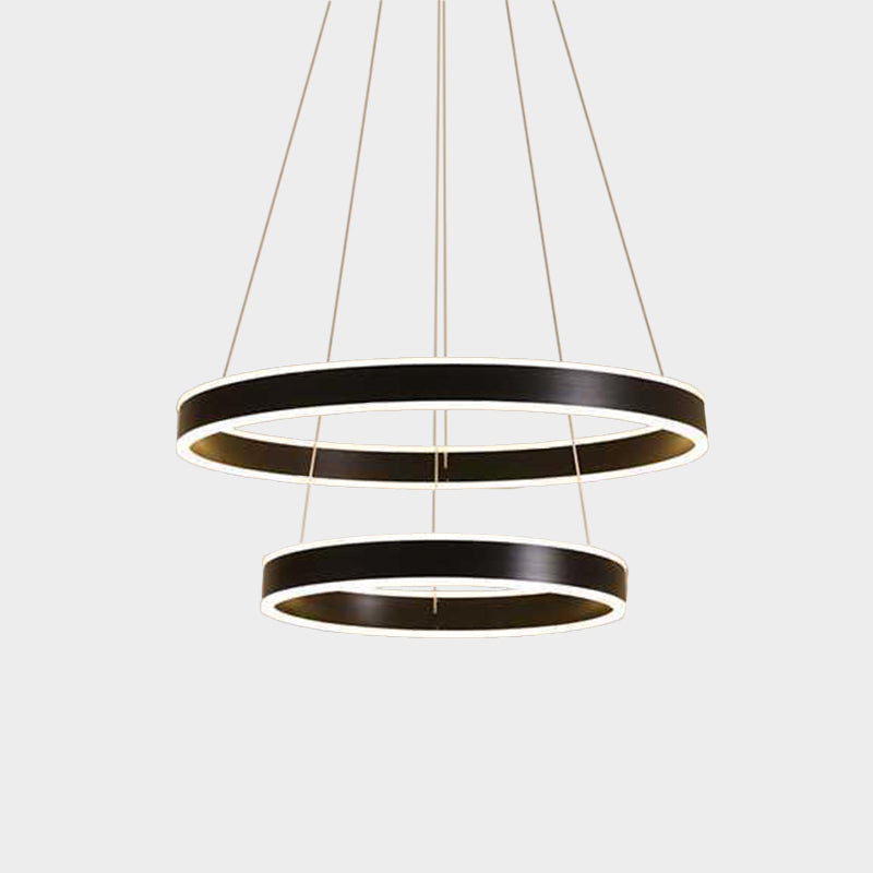 2/3-Tier Bedroom Ceiling Pendant Aluminum Modernist LED Hoop Hanging Chandelier in Black Clearhalo 'Ceiling Lights' 'Chandeliers' 'Modern Chandeliers' 'Modern' Lighting' 1970163