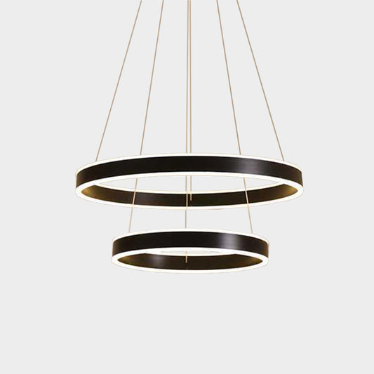 2/3-Tier Bedroom Ceiling Pendant Aluminum Modernist LED Hoop Hanging Chandelier in Black Clearhalo 'Ceiling Lights' 'Chandeliers' 'Modern Chandeliers' 'Modern' Lighting' 1970163