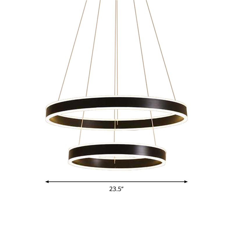 2/3-Tier Bedroom Ceiling Pendant Aluminum Modernist LED Hoop Hanging Chandelier in Black Clearhalo 'Ceiling Lights' 'Chandeliers' 'Modern Chandeliers' 'Modern' Lighting' 1970164