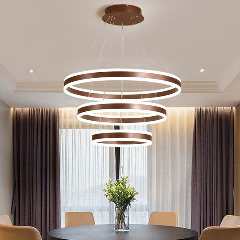 2/3 Tiered LED Chandelier Simplicity Acrylic Living Room Circle Ceiling Suspension Lamp in Coffee Clearhalo 'Ceiling Lights' 'Chandeliers' 'Modern Chandeliers' 'Modern' Lighting' 1970166