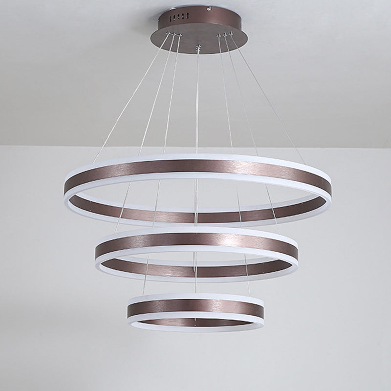2/3 Tiered LED Chandelier Simplicity Acrylic Living Room Circle Ceiling Suspension Lamp in Coffee Clearhalo 'Ceiling Lights' 'Chandeliers' 'Modern Chandeliers' 'Modern' Lighting' 1970167