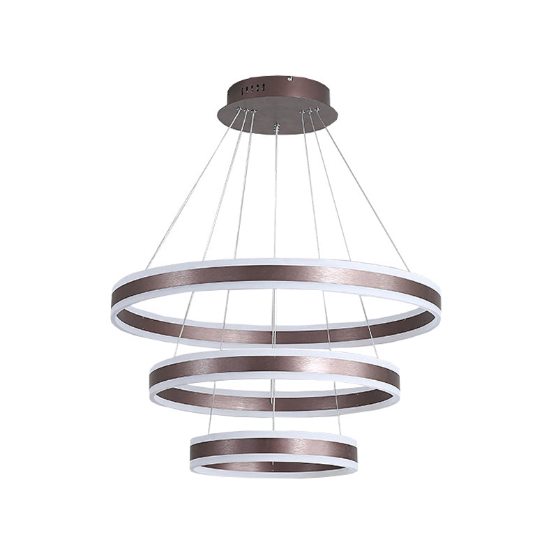 2/3 Tiered LED Chandelier Simplicity Acrylic Living Room Circle Ceiling Suspension Lamp in Coffee Clearhalo 'Ceiling Lights' 'Chandeliers' 'Modern Chandeliers' 'Modern' Lighting' 1970168