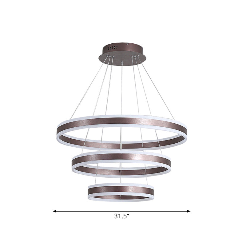 2/3 Tiered LED Chandelier Simplicity Acrylic Living Room Circle Ceiling Suspension Lamp in Coffee Clearhalo 'Ceiling Lights' 'Chandeliers' 'Modern Chandeliers' 'Modern' Lighting' 1970169